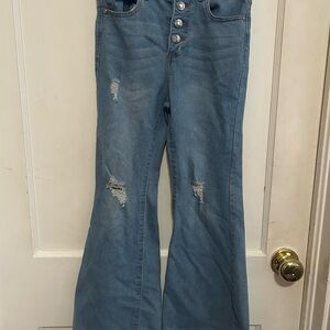Jessica Simpson Blue Distressed Button Fly Flare Jeans